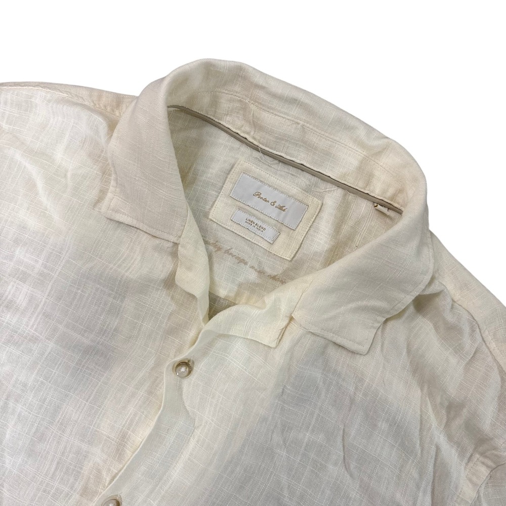 PORTER & ASH Mens L Ivory Linen Blend Short Sleeve Button Up Resort Shirt